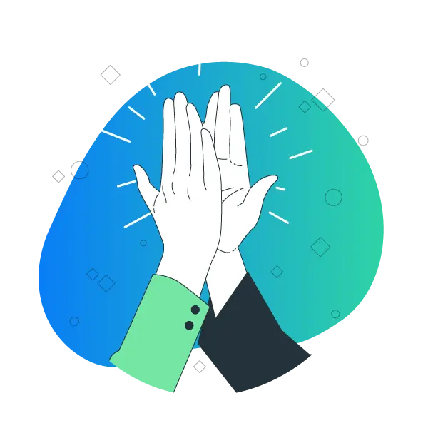 White and teal hands giving each other a high five.